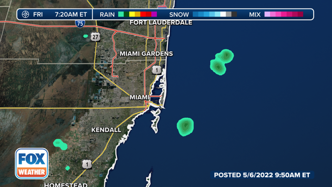 Miami radar for Friday morning around the time of a waterspout.