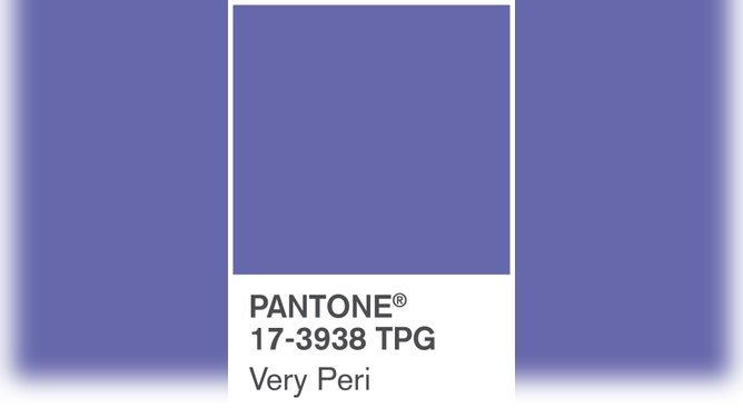 A color chip of Very Peri, Pantone's Color of the Year for 2022.