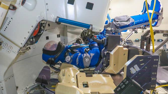 Rosie the Rocketeer, Boeing’s anthropometric test device, claimed her spot once again in the commander’s seat inside the company’s CST-100 Starliner spacecraft for its second uncrewed Orbital Flight Test (OFT-2) for NASA’s Commercial Crew Program. Photo credit: Boeing/John Proferes
