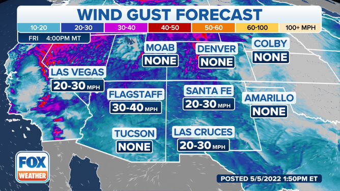 Southwest wind gust forecast for Friday, May 6.