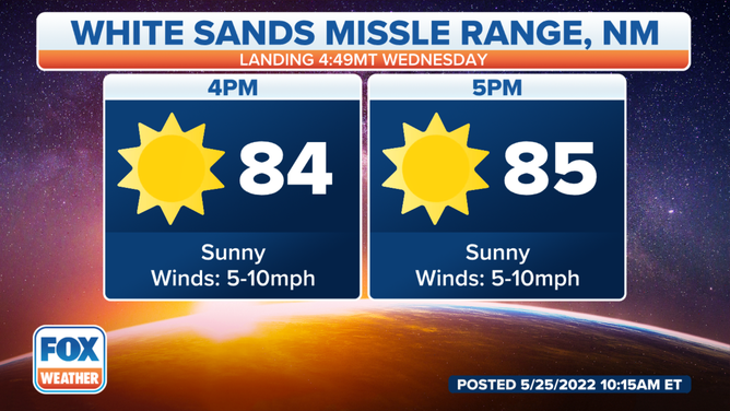 Starliner spacecraft landing forecast for White Sands Missile Range, New Mexico.