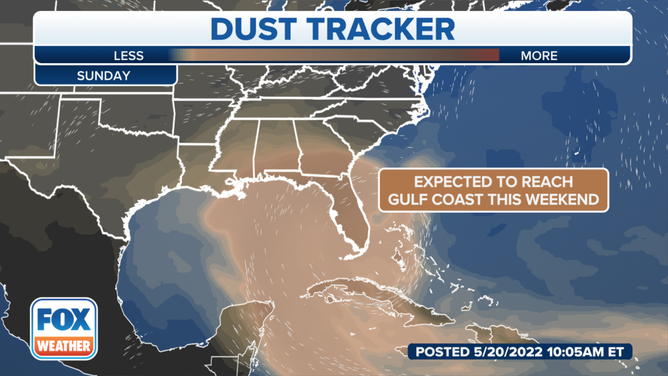 Saharan dust tracker for Sunday, May 22, 2022.