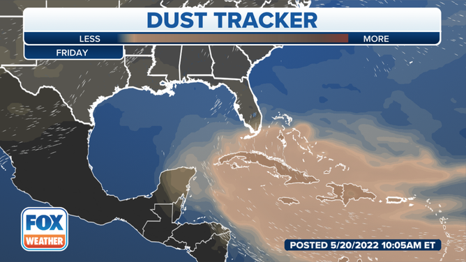 Saharan dust tracker for Friday, May 20, 2022.