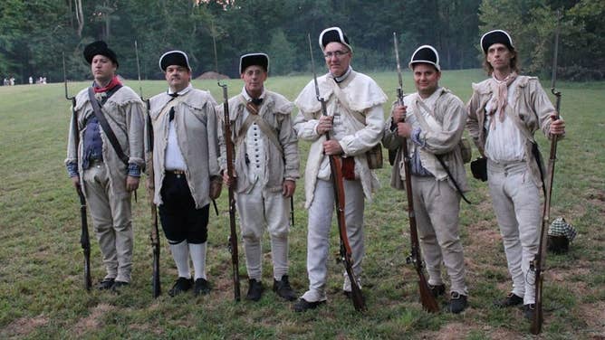 American soldiers during a Revolutionary War reenactment.