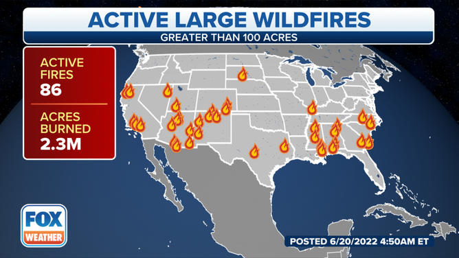 Active wildfires as of Monday, June 20, 2022.