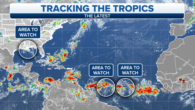 The National Hurricane Center is tracking three tropical disturbances between the Atlantic and Gulf of Mexico.