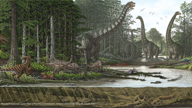 A depiction of Maryland from 115 million years ago. It is believed that the area included wetlands.