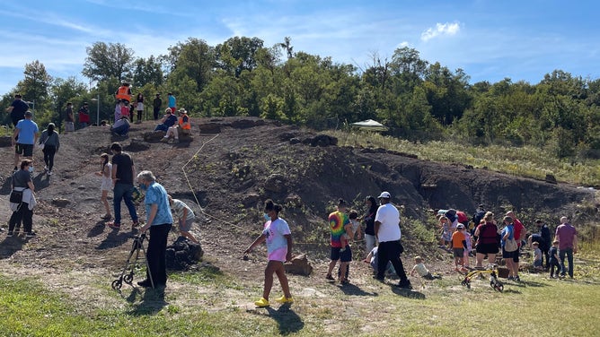 Dinosaur Park visitors explore the the park.