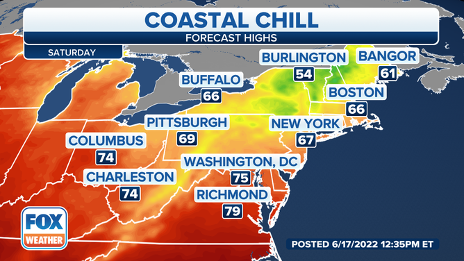 High temperatures forecast for the Northeast on Saturday.