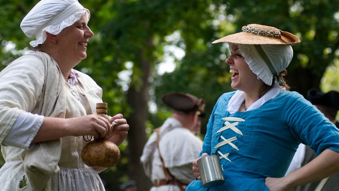 Participants at a reenactment of the Battle of Germantown during the Revolutionary War.