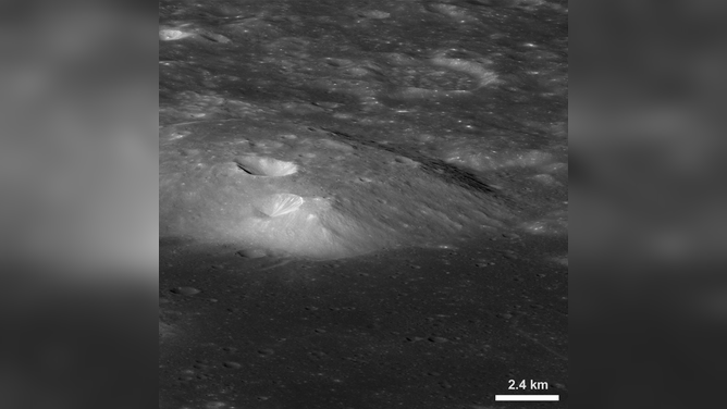 An oblique view of the northern portion of the Gruithuisen Gamma volcanic dome. [NASA/GSFC/Arizona State University].