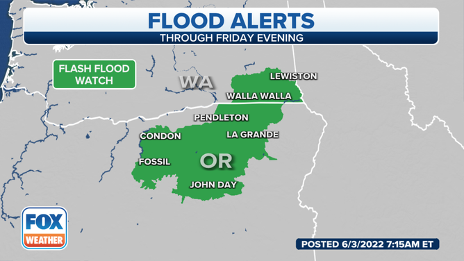 A Flood Watch is in effect until noon for parts of Washing and Oregon.