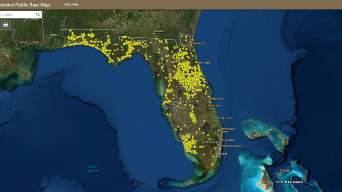 Florida Fish and Wildlife bear map showing bear-related calls for 2021, 2022.