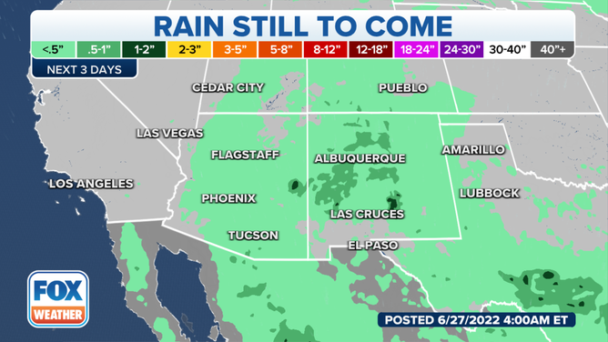 Southwest rain forecast for the next three days from the monsoon season.