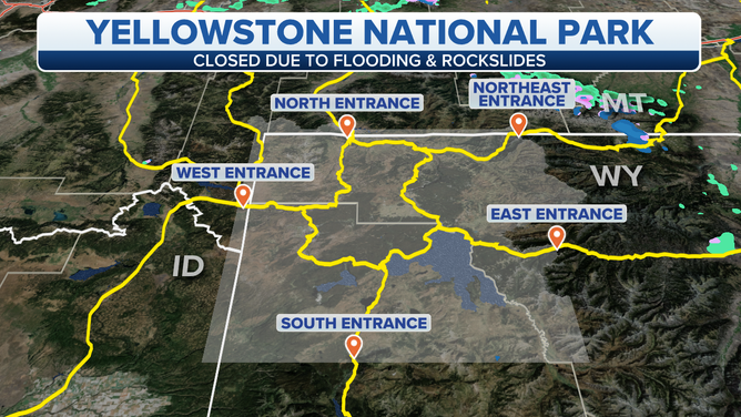 Map of all closed Yellowstone entrances