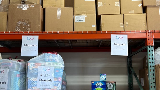 Shelves at the I Support The Girls warehouse where tampon donations have been down for months and declining overall for years. (Image: Dana Marlowe/I Support The Girls)