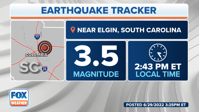 An earthquake was felt on June 29, 2022 near Columbia, South Carolina. 
