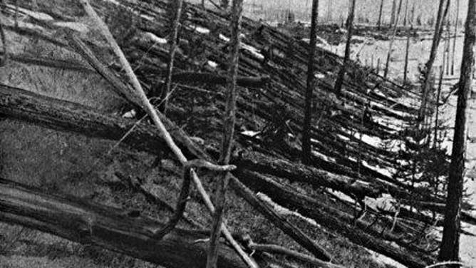 Trees felled by the Tunguska explosion. (Image Credit: the Leonid Kulik Expedition/NASA)