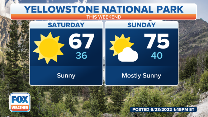 Sunny and mild temperatures for Saturday and Sunday at Yellowstone National Park on the first weekend open since historic flooding closed the park in mid-June.