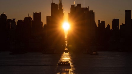 The summer’s final Manhattanhenge phenomenon is hitting New York City streets—will the weather cooperate?