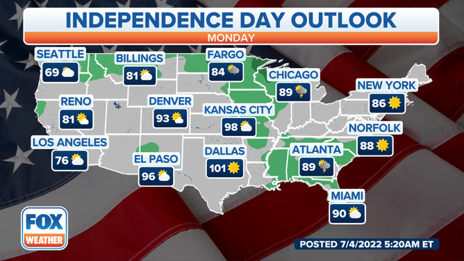 Forecast for Monday, July 4, 2022.