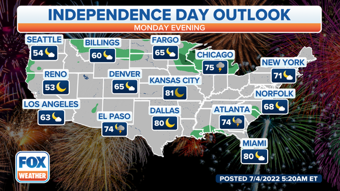 Forecast for Monday evening, July 4, 2022.