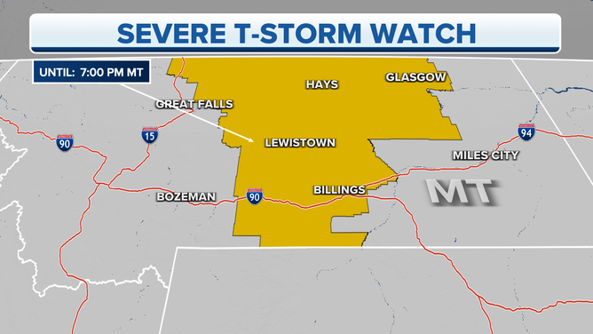 Map of the severe thunderstorm watch in central Montana.