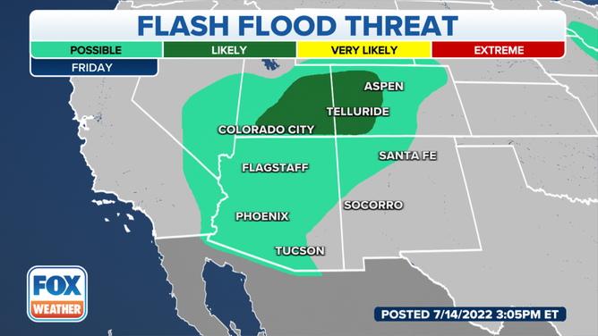 States across the southwest under flooding alerts on Friday