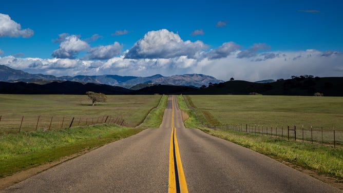 A two-lane road in Santa Barbara, California.