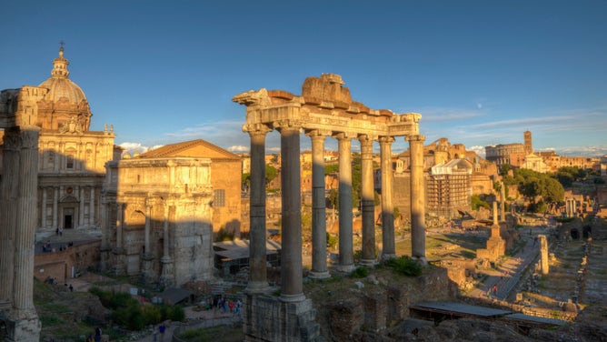 Temple of Saturn in Rome, Italy.