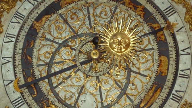 An astronomical clock in France's St. John's Cathedral.