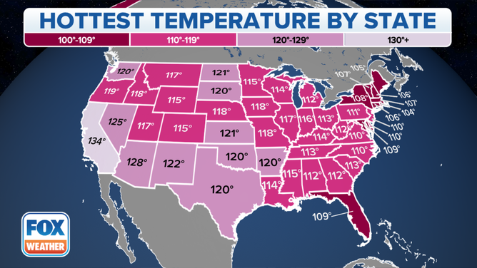 These are the all-time hottest ever recorded in each state