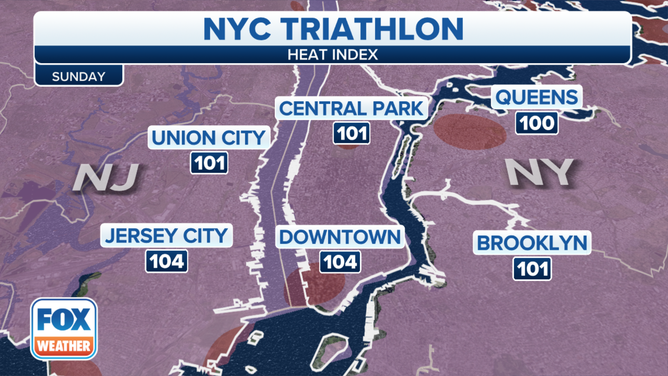 The heat index will be over 100 for the New York City Triathlon on Sunday, July 24.