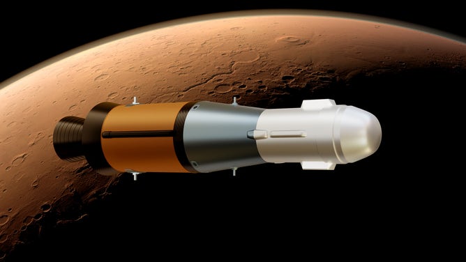 This illustration shows NASA’s Mars Ascent Vehicle (MAV), which will carry tubes containing Martian rock and soil samples into orbit around Mars, where ESA’s Earth Return Orbiter spacecraft will enclose them in a highly secure containment capsule and deliver them to Earth.