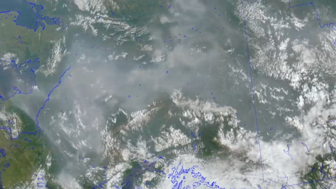 NOAA satellite GOES17/GOES West shows widespread coverage of smoke across Alaska. (Image: NOAA/UW-Madison CIMSS)