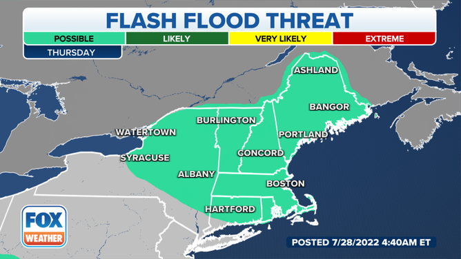The flash flood threat on Thursday, July 28