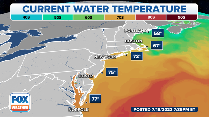 Water temperatures off the Northeast