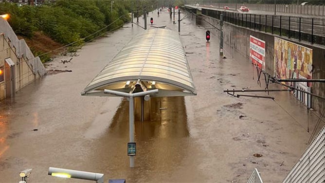 Metrolink station flooded in St. Louis on July 26 2022.