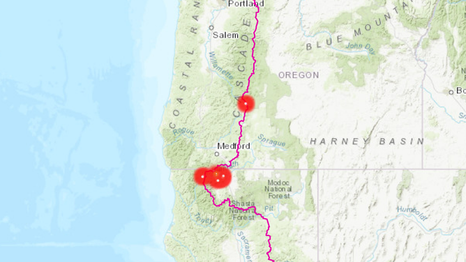 Wildfires burning along the Pacific Crest Trail