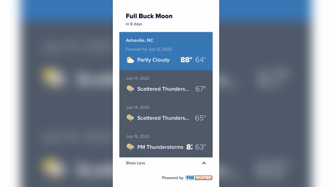 FOX Weather app Future View forecast for the Full Buck Moon on July 12-15.