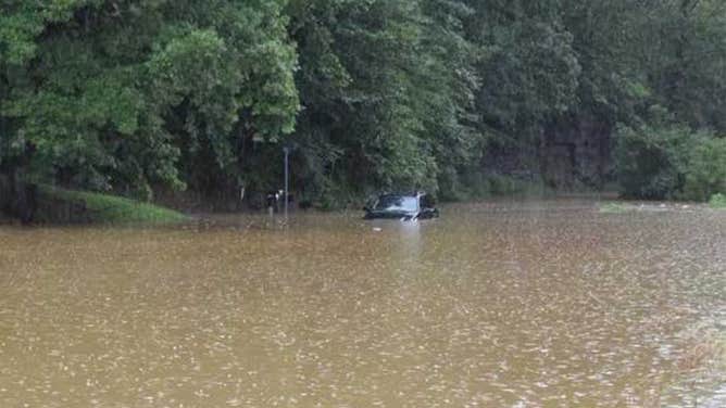 A car submerged in flood waters near Pound, Virginia