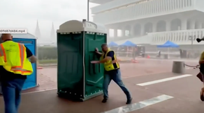 Watch: Strong winds bowl over Porta-Potties during New York food festival