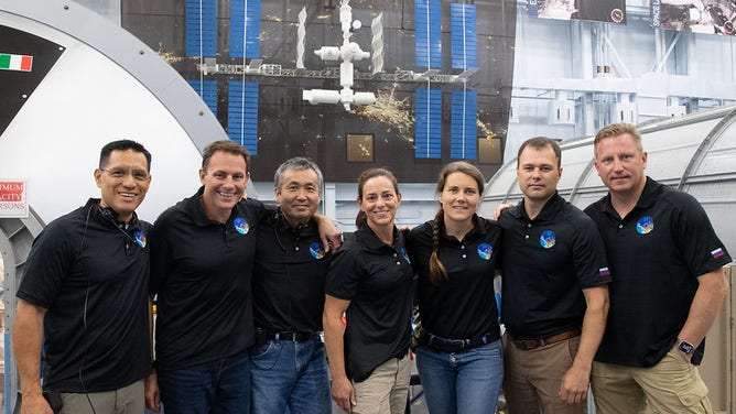Expedition 68 crewmembers train for emergency scenarios in the Space Vehicle Mockup Facility at NASA's Johnson Space Center in Houston before their International Space Station mission. People photographed include: Koichi Wakata, Nicole Mann, Anna Kikina, Josh Cassada, Sergey Prokopyev, Dmitri Petelin, and Frank Rubio.