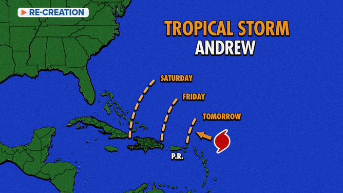 Cone-like graphic of Hurricane Andrew in 1992.