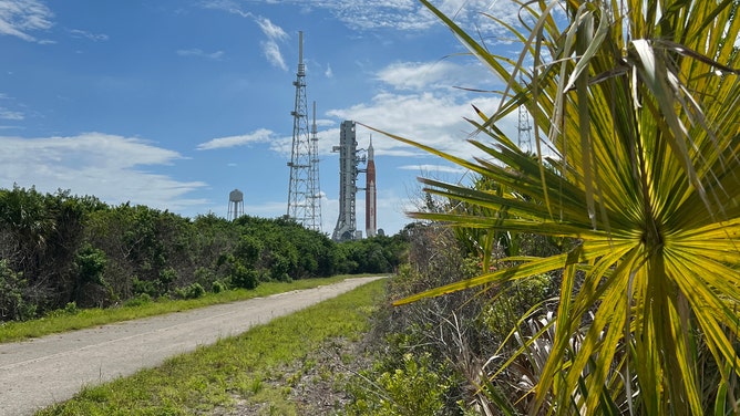 NASA's SLS and Orion spacecraft at Kennedy Space Center in Florida ahead of the Aug. 29, 2022 launch.