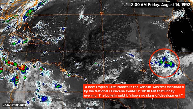Satellite image from 1992 of tropical disturbance off coast of Africa