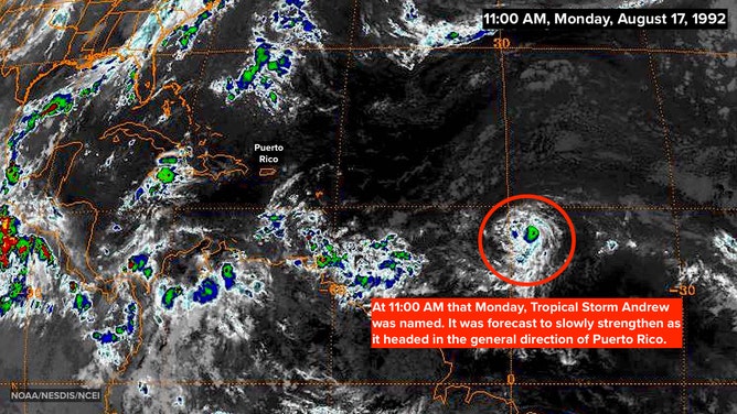 Andrew satellite image on August 17, 1992 at 11:00 A.M. EDT