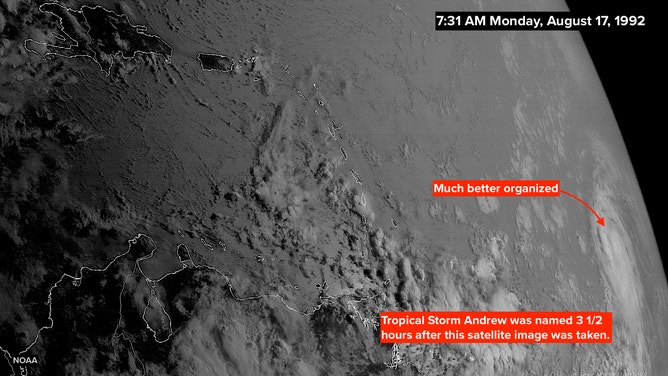 Andrew satellite image on August 17, 1992 at 7:31 A.M. EDT