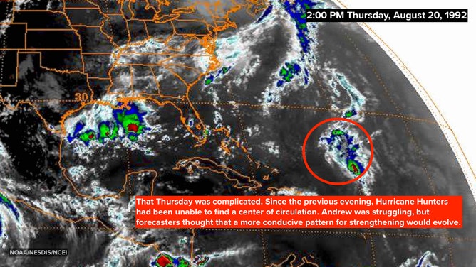 Andrew satellite image on August 20, 1992 at 2:00 P.M. EDT