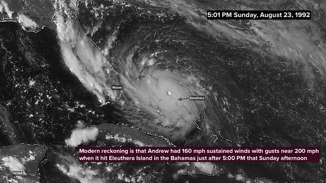 Andrew satellite image on August 23, 1992 at 5:01 P.M. EDT